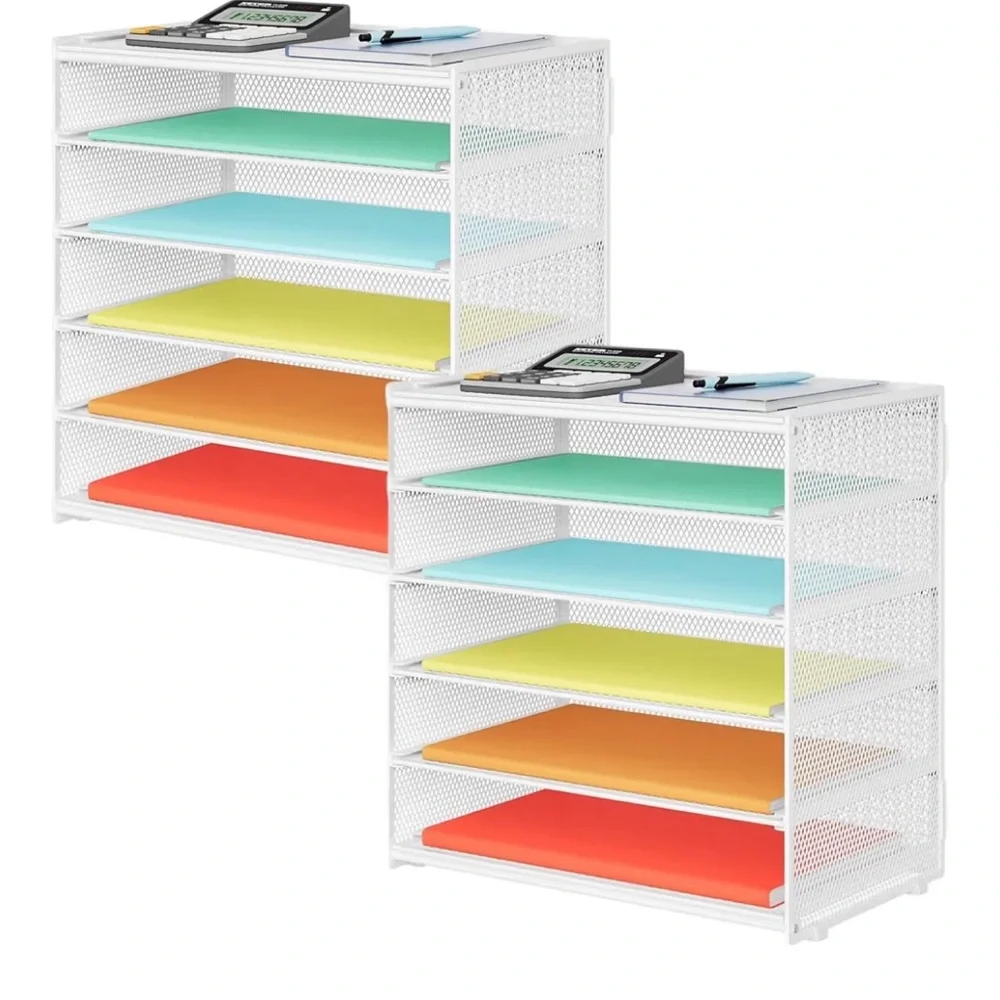 Pack 6 Tier Paper Organizer, Metal Mesh Desk File Folder, Letter Tray Organizer